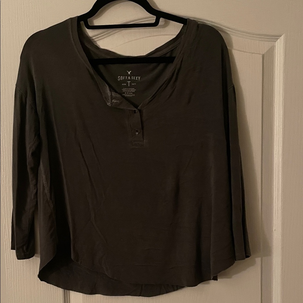 American Eagle Outfitters Dark Gray Long Sleeve Top